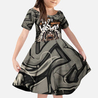 52th Anniversary Of Hiphop Celebration Kid Short Sleeve Dress with Praying Angel Graphic and Urban Graffiti Background - Wonder Print Shop