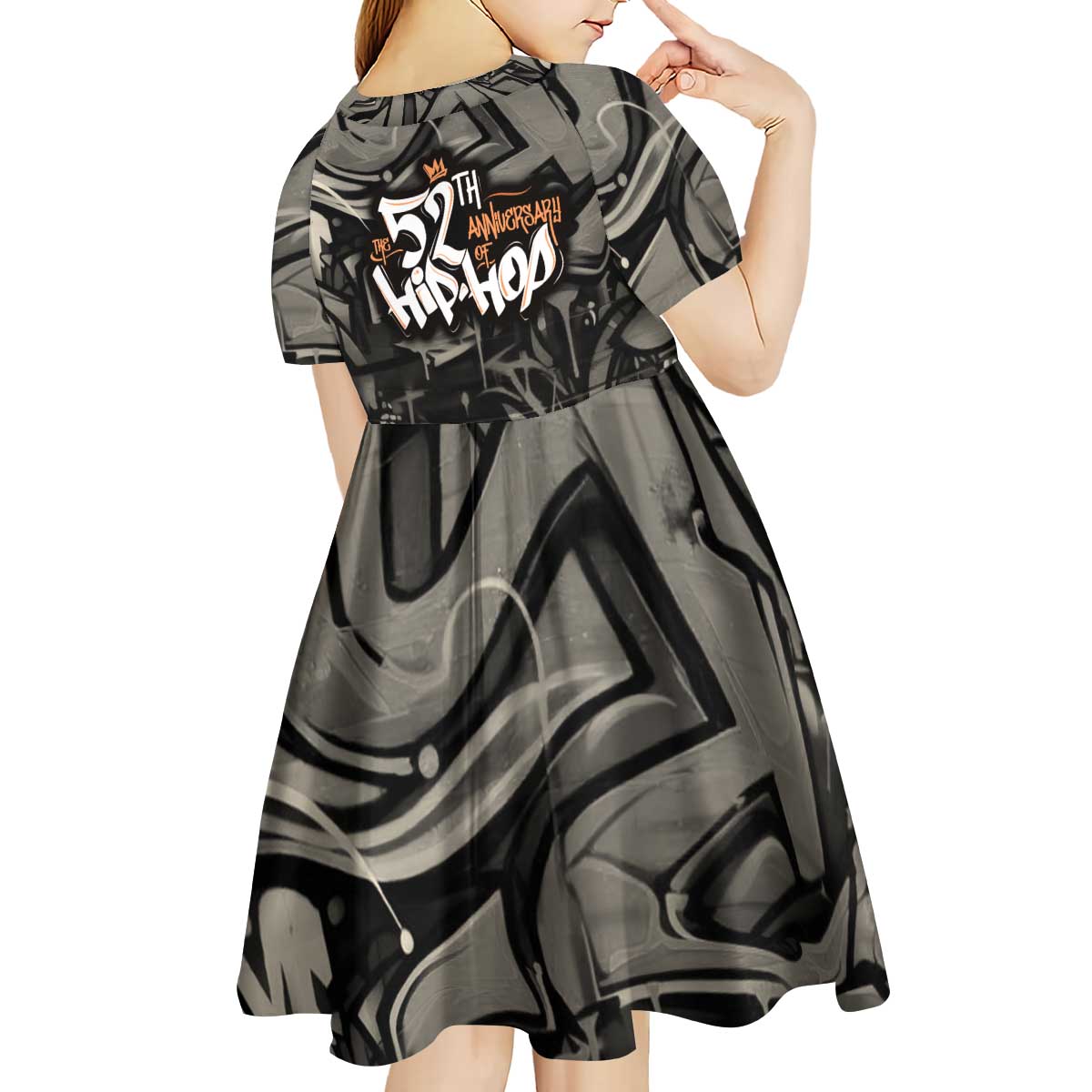 52th Anniversary Of Hiphop Celebration Kid Short Sleeve Dress with Praying Angel Graphic and Urban Graffiti Background - Wonder Print Shop