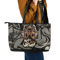 52th Anniversary Of Hiphop Celebration Leather Tote Bag with Praying Angel Graphic and Urban Graffiti Background - Wonder Print Shop