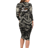 52th Anniversary Of Hiphop Celebration Long Sleeve Bodycon Dress with Praying Angel Graphic and Urban Graffiti Background - Wonder Print Shop