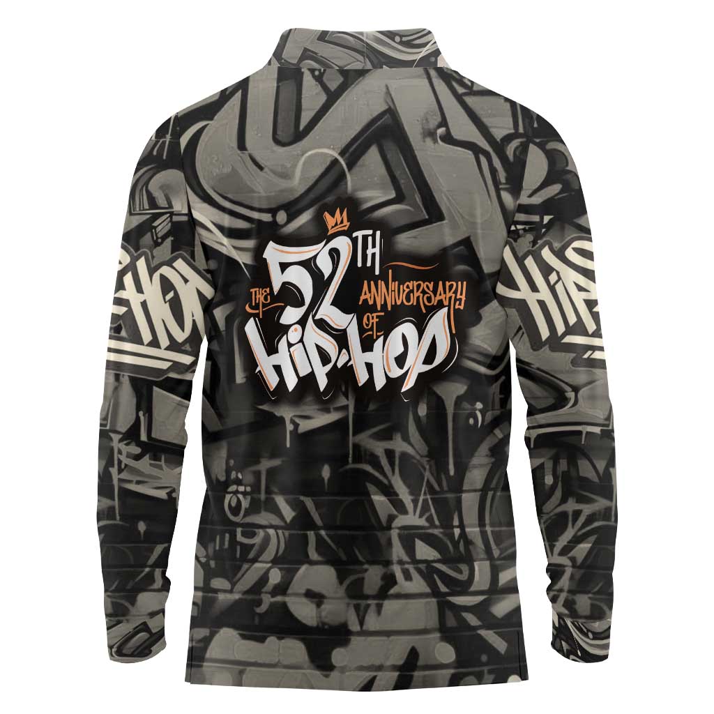 52th Anniversary Of Hiphop Celebration Long Sleeve Polo Shirt with Praying Angel Graphic and Urban Graffiti Background - Wonder Print Shop