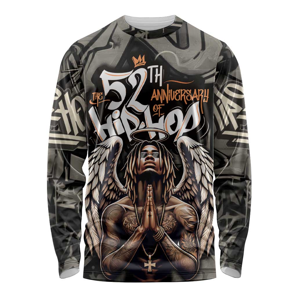 52th Anniversary Of Hiphop Celebration Long Sleeve Shirt with Praying Angel Graphic and Urban Graffiti Background - Wonder Print Shop