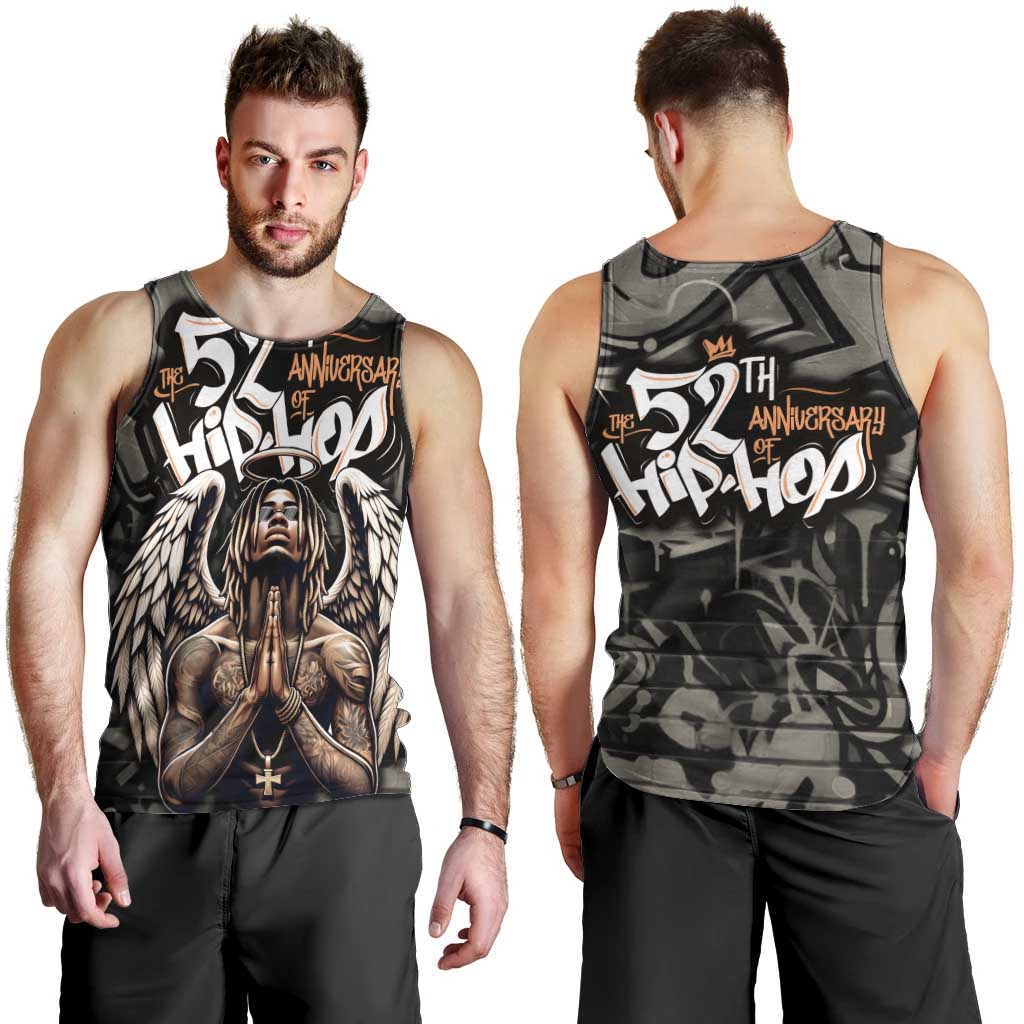 52th Anniversary Of Hiphop Celebration Men Tank Top with Praying Angel Graphic and Urban Graffiti Background - Wonder Print Shop