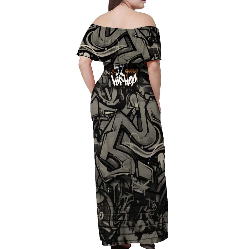52th Anniversary Of Hiphop Celebration Off Shoulder Maxi Dress with Praying Angel Graphic and Urban Graffiti Background - Wonder Print Shop
