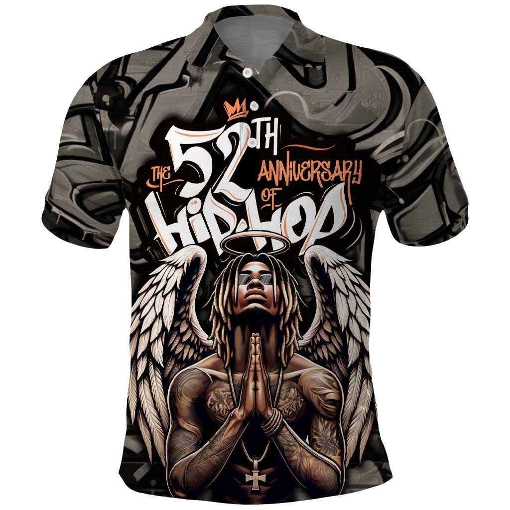 52th Anniversary Of Hiphop Celebration Polo Shirt with Praying Angel Graphic and Urban Graffiti Background - Wonder Print Shop