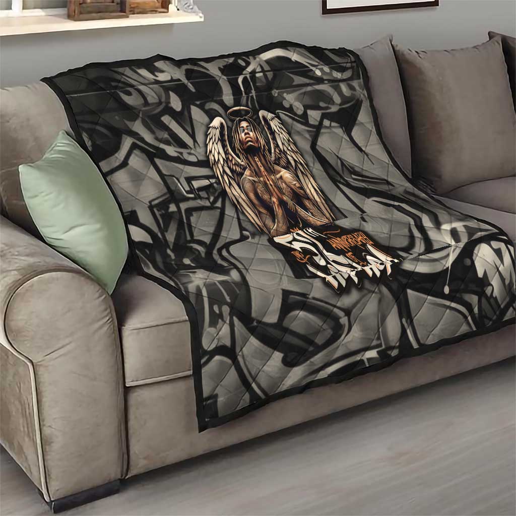 52th Anniversary Of Hiphop Celebration Quilt with Praying Angel Graphic and Urban Graffiti Background - Wonder Print Shop