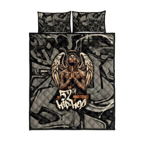 52th Anniversary Of Hiphop Celebration Quilt Bed Set with Praying Angel Graphic and Urban Graffiti Background - Wonder Print Shop