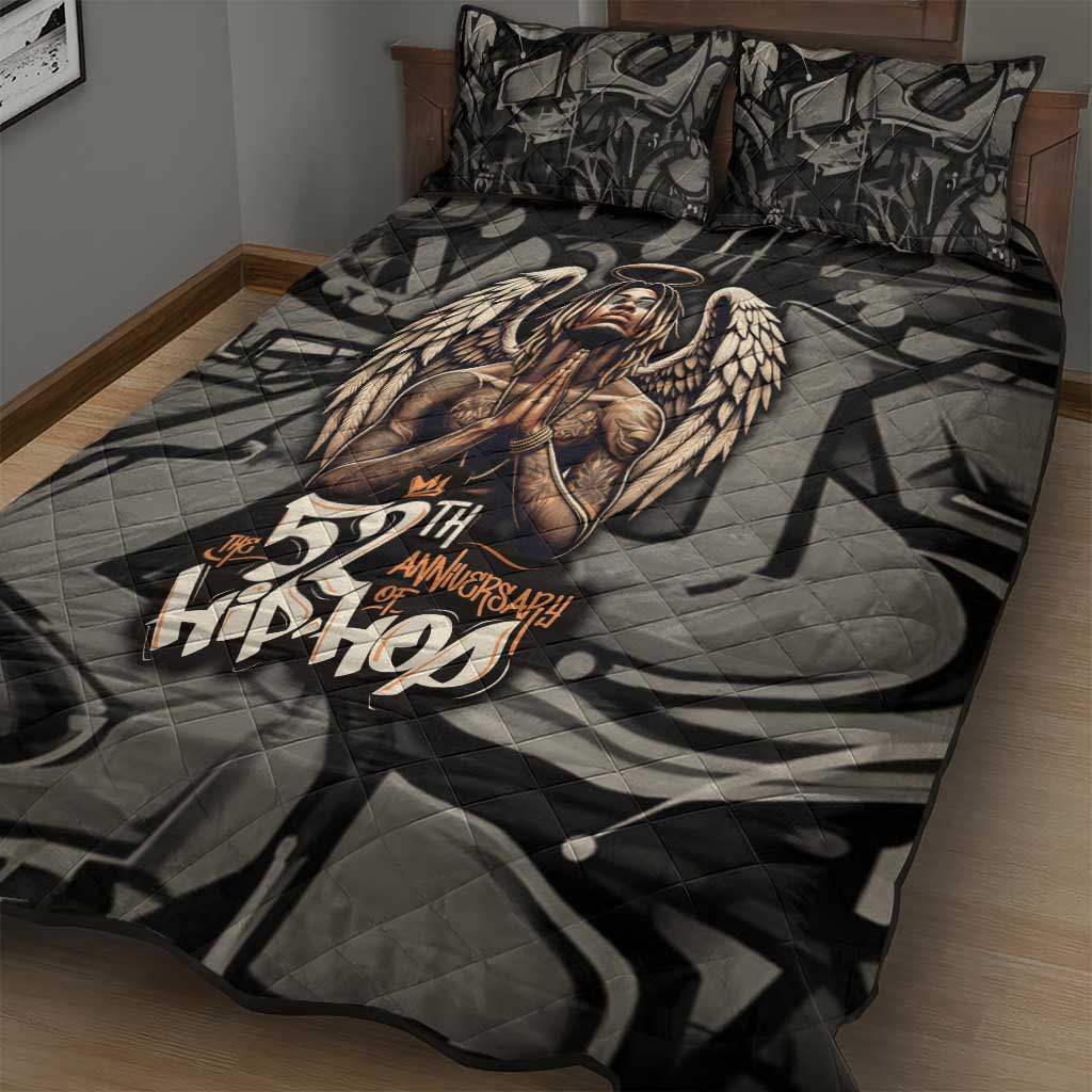 52th Anniversary Of Hiphop Celebration Quilt Bed Set with Praying Angel Graphic and Urban Graffiti Background - Wonder Print Shop