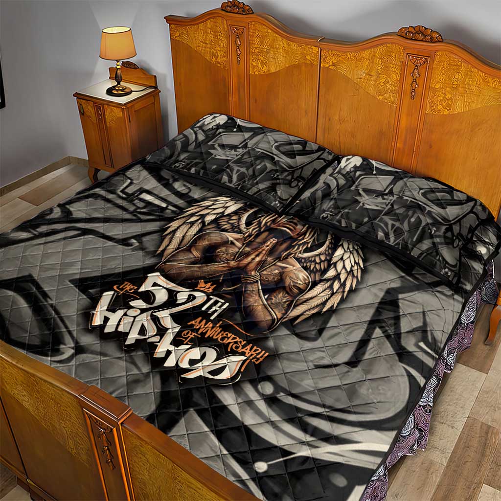 52th Anniversary Of Hiphop Celebration Quilt Bed Set with Praying Angel Graphic and Urban Graffiti Background - Wonder Print Shop