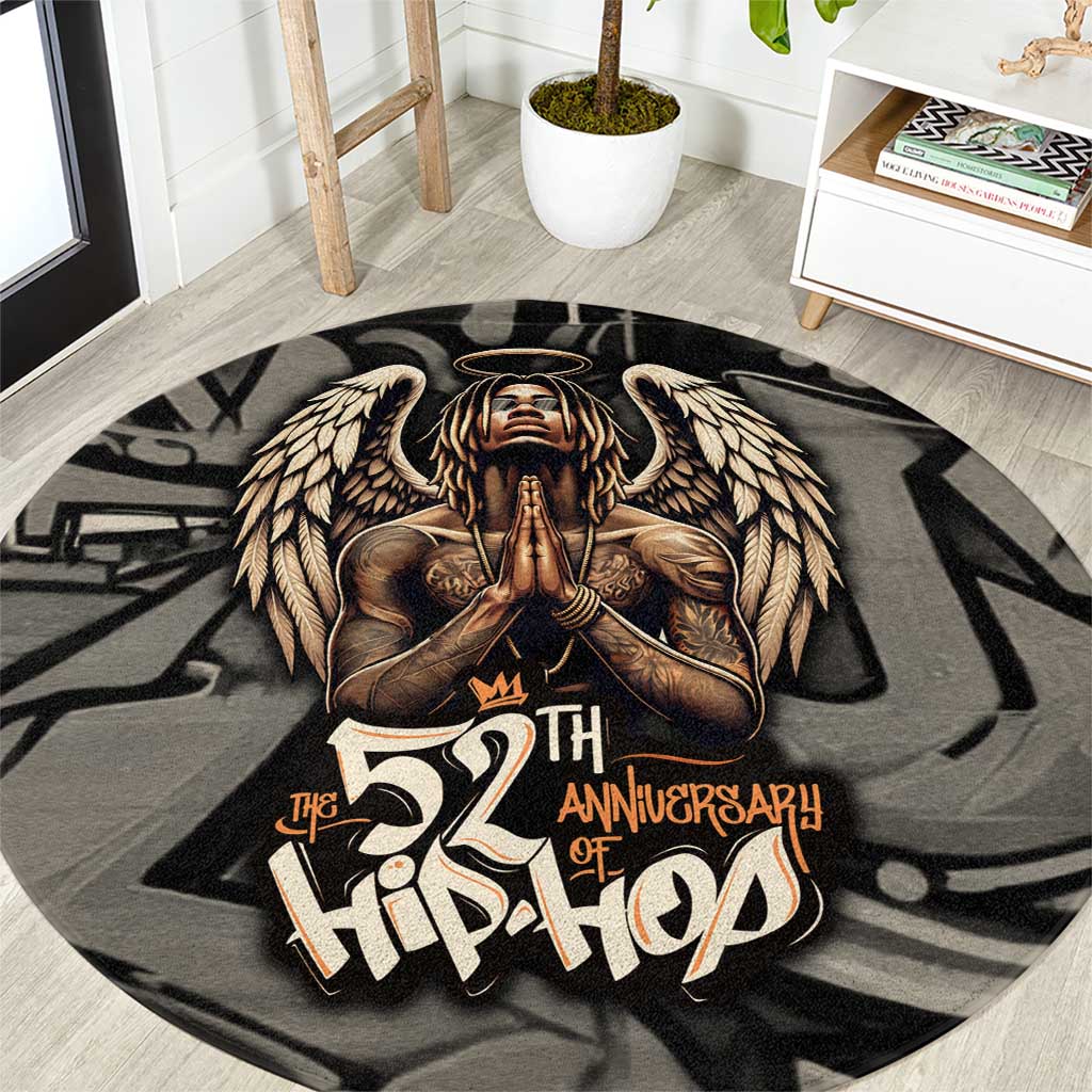52th Anniversary Of Hiphop Celebration Round Carpet with Praying Angel Graphic and Urban Graffiti Background - Wonder Print Shop