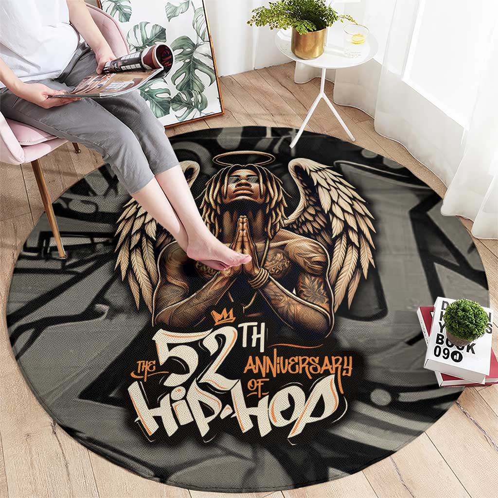 52th Anniversary Of Hiphop Celebration Round Carpet with Praying Angel Graphic and Urban Graffiti Background - Wonder Print Shop