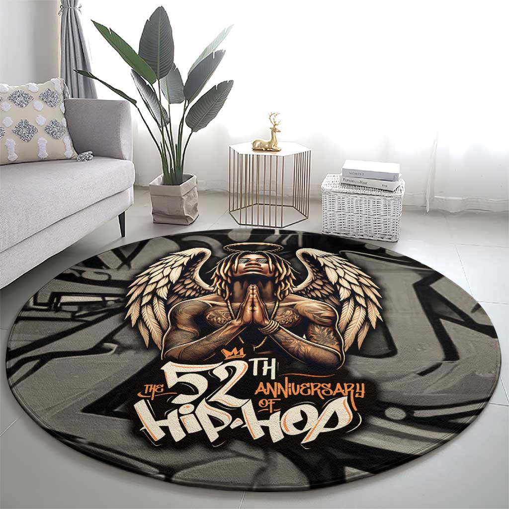 52th Anniversary Of Hiphop Celebration Round Carpet with Praying Angel Graphic and Urban Graffiti Background - Wonder Print Shop