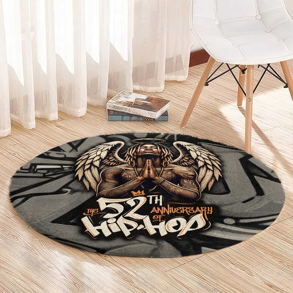 52th Anniversary Of Hiphop Celebration Round Carpet with Praying Angel Graphic and Urban Graffiti Background - Wonder Print Shop