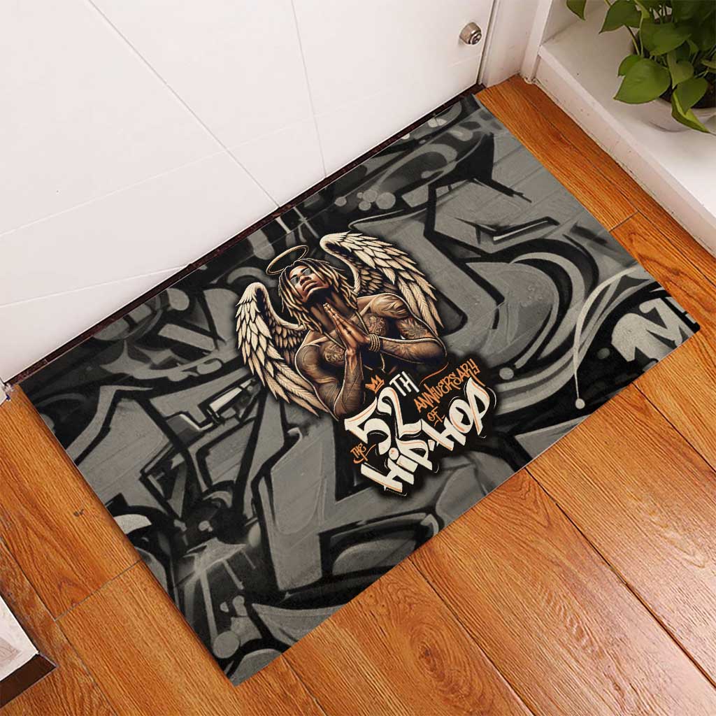52th Anniversary Of Hiphop Celebration Rubber Doormat with Praying Angel Graphic and Urban Graffiti Background - Wonder Print Shop