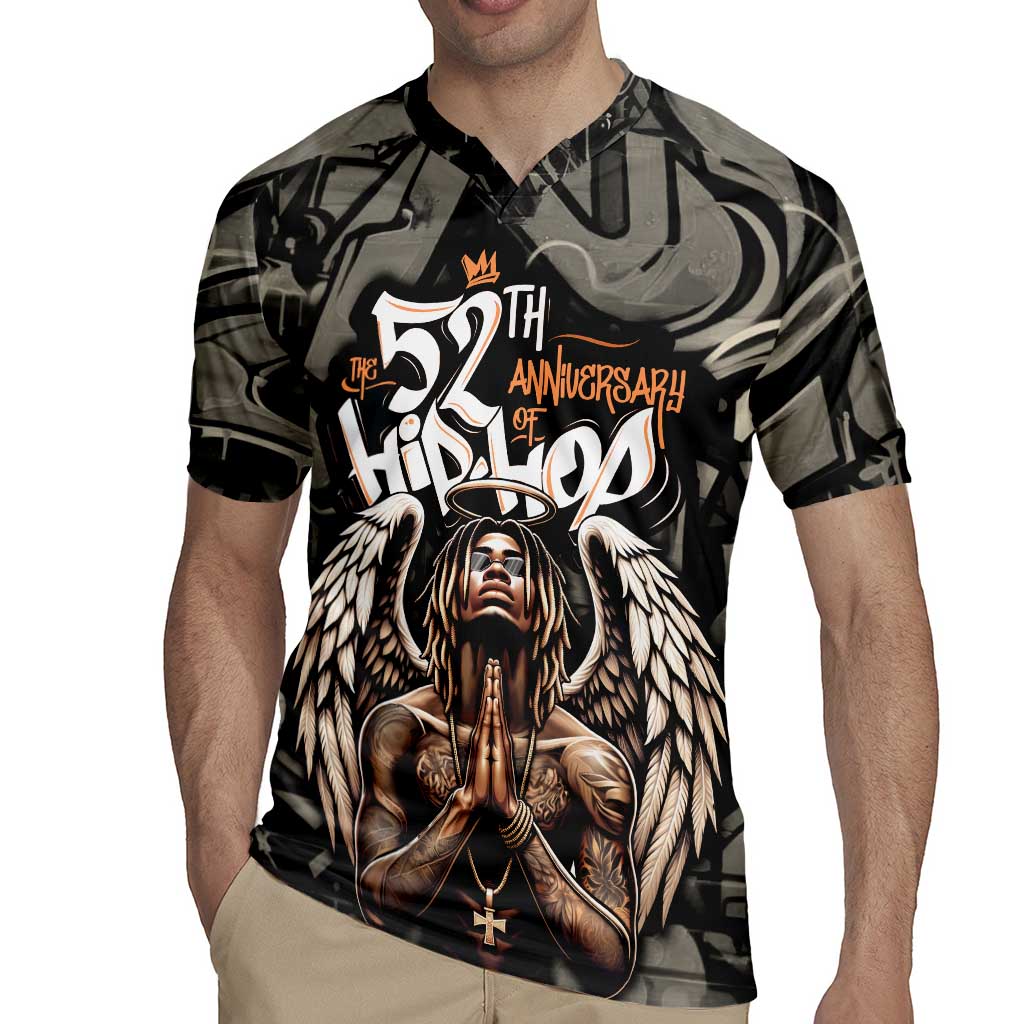52th Anniversary Of Hiphop Celebration Rugby Jersey with Praying Angel Graphic and Urban Graffiti Background - Wonder Print Shop