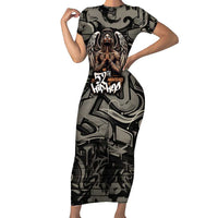 52th Anniversary Of Hiphop Celebration Short Sleeve Bodycon Dress with Praying Angel Graphic and Urban Graffiti Background - Wonder Print Shop