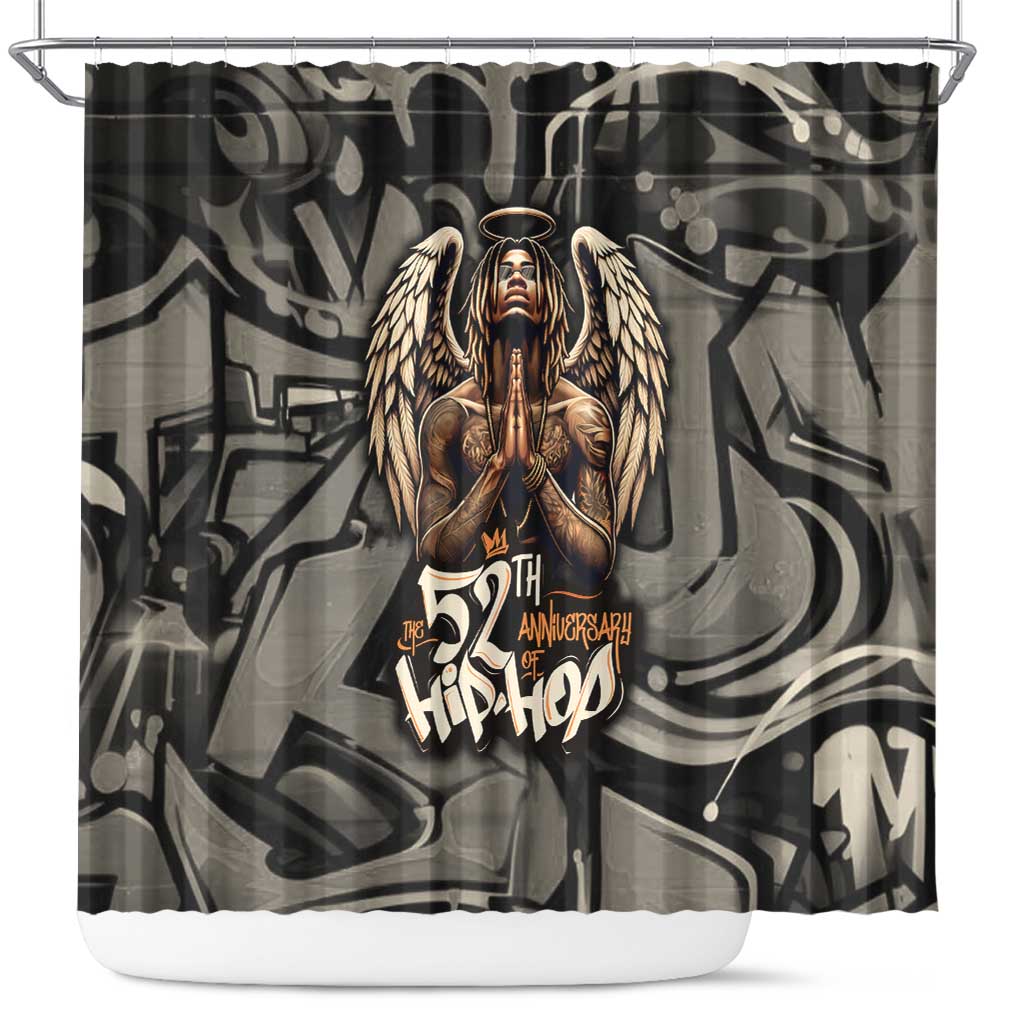 52th Anniversary Of Hiphop Celebration Shower Curtain with Praying Angel Graphic and Urban Graffiti Background - Wonder Print Shop