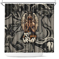 52th Anniversary Of Hiphop Celebration Shower Curtain with Praying Angel Graphic and Urban Graffiti Background - Wonder Print Shop
