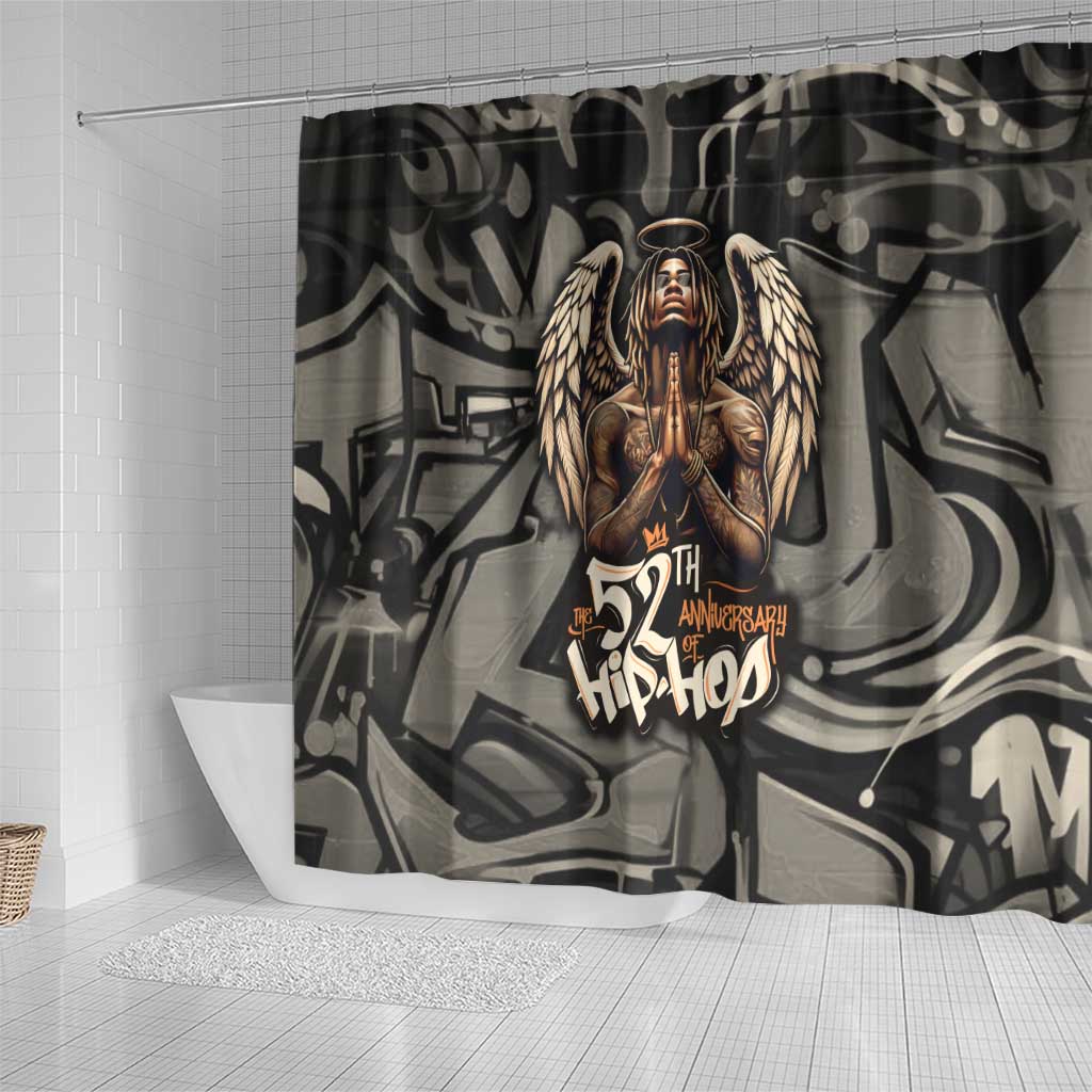 52th Anniversary Of Hiphop Celebration Shower Curtain with Praying Angel Graphic and Urban Graffiti Background - Wonder Print Shop