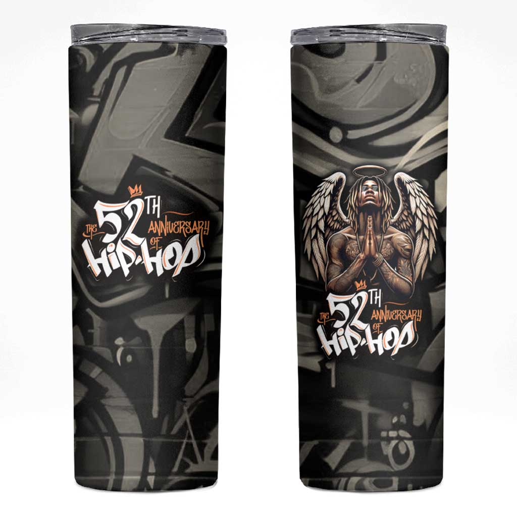 52th Anniversary Of Hiphop Celebration Skinny Tumbler with Praying Angel Graphic and Urban Graffiti Background - Wonder Print Shop