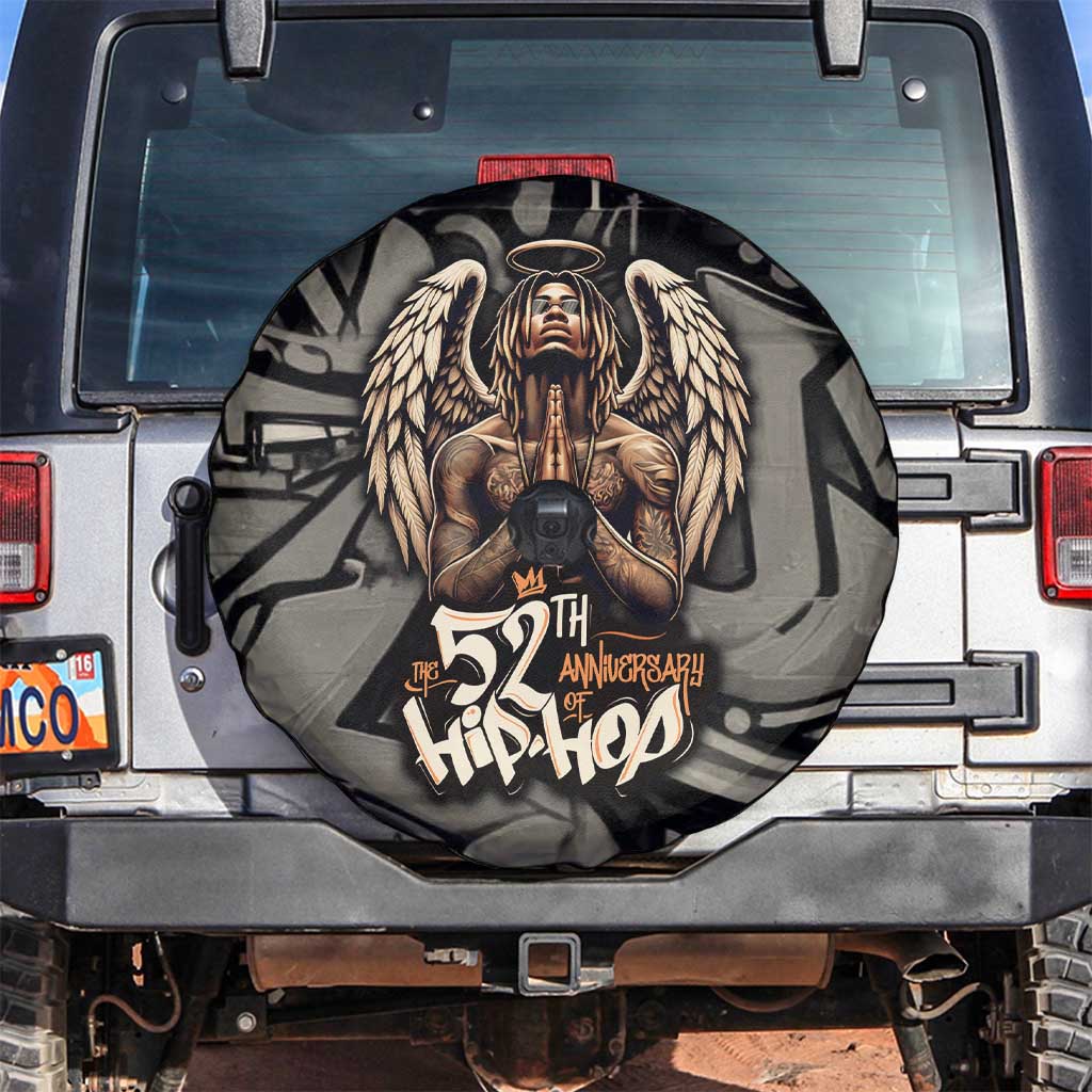 52th Anniversary Of Hiphop Celebration Spare Tire Cover with Praying Angel Graphic and Urban Graffiti Background - Wonder Print Shop