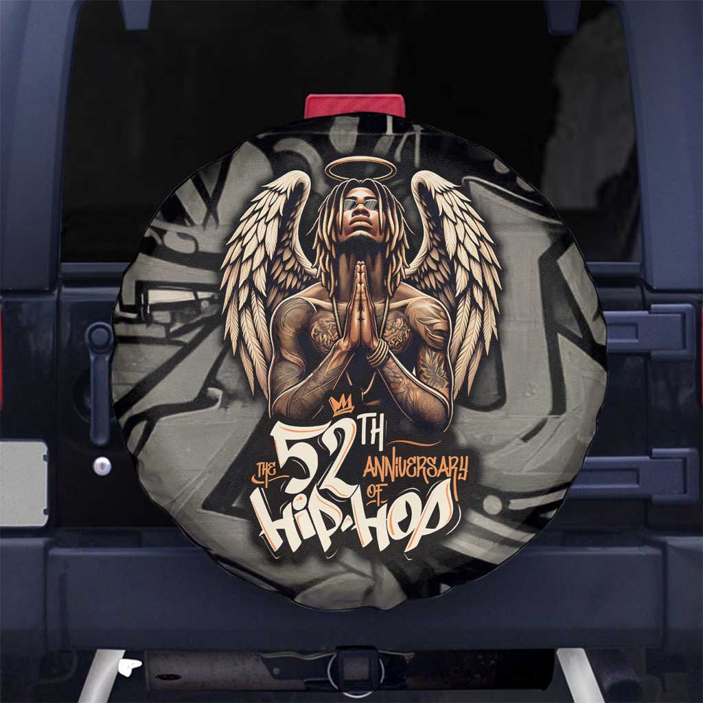 52th Anniversary Of Hiphop Celebration Spare Tire Cover with Praying Angel Graphic and Urban Graffiti Background - Wonder Print Shop