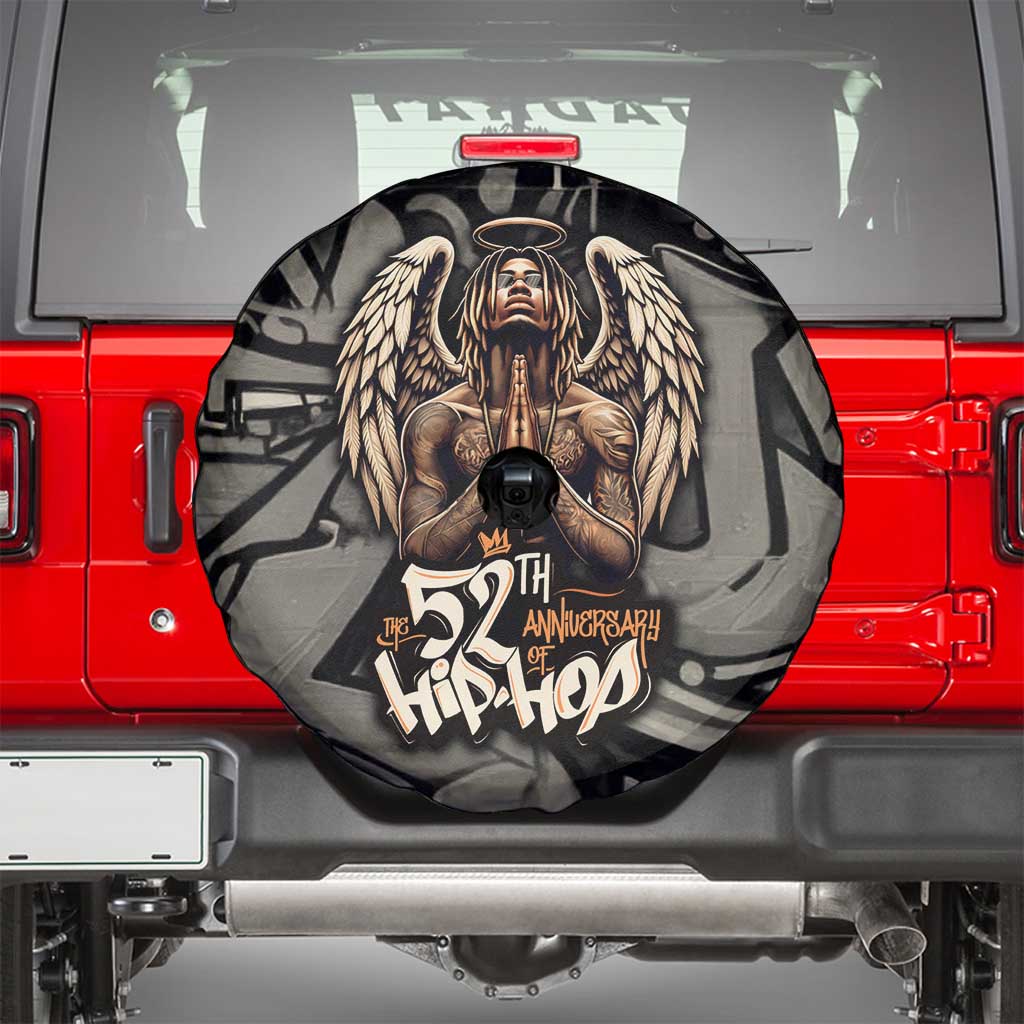 52th Anniversary Of Hiphop Celebration Spare Tire Cover with Praying Angel Graphic and Urban Graffiti Background - Wonder Print Shop
