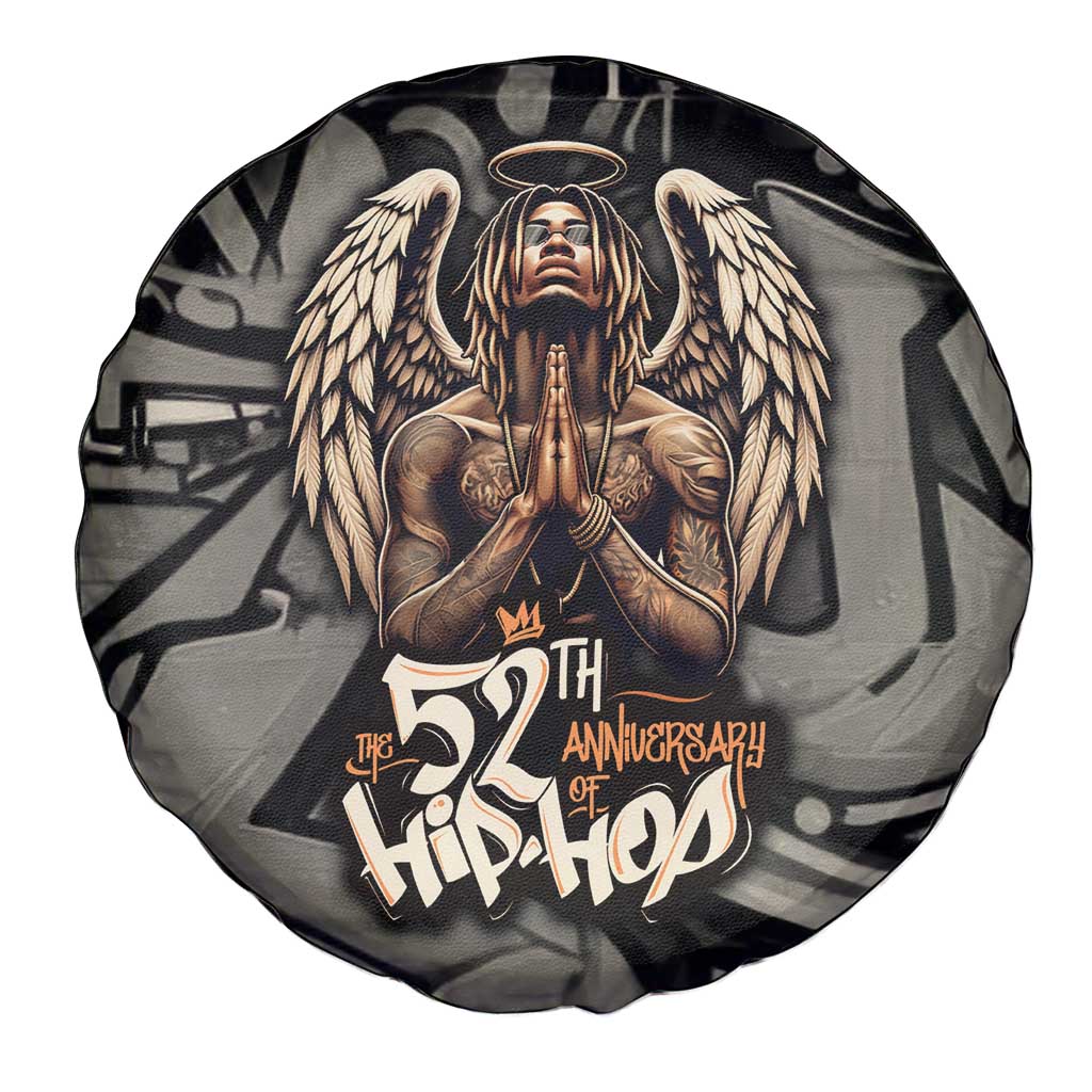 52th Anniversary Of Hiphop Celebration Spare Tire Cover with Praying Angel Graphic and Urban Graffiti Background - Wonder Print Shop