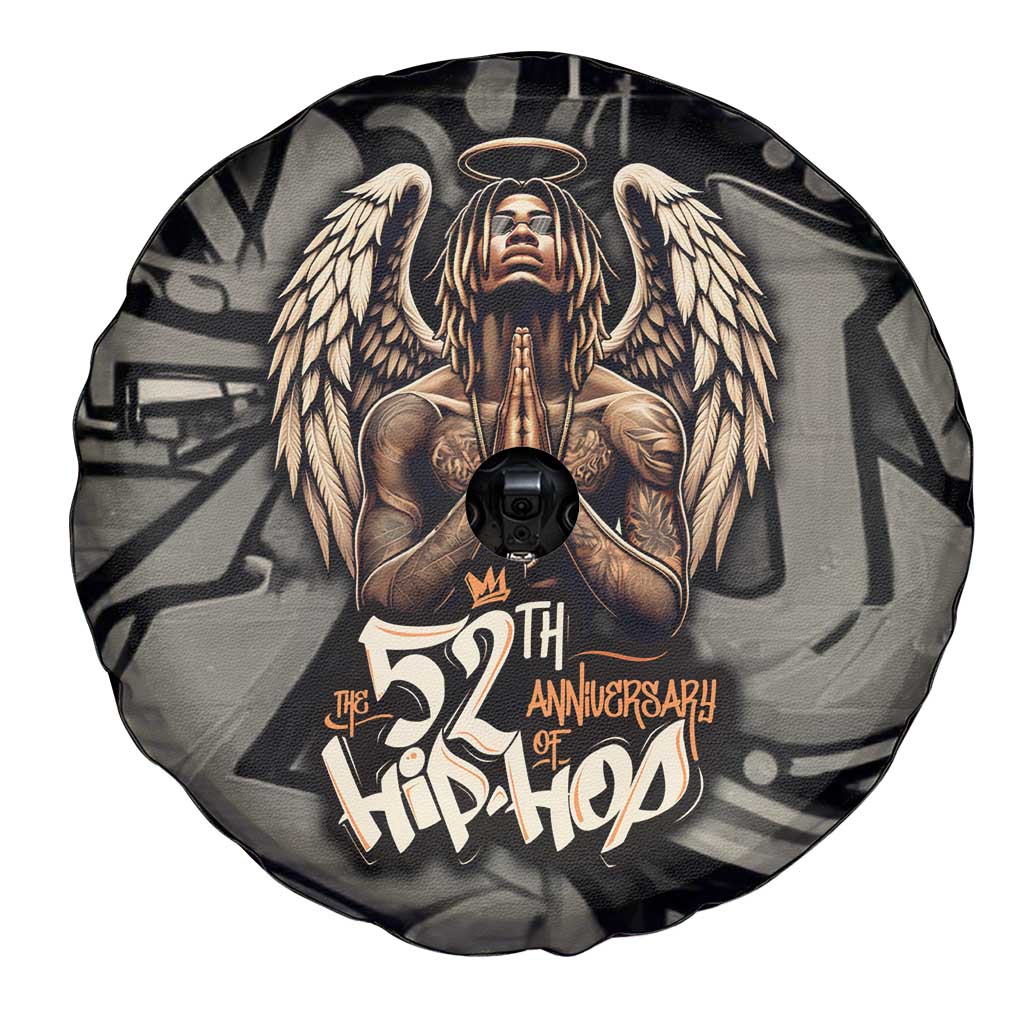 52th Anniversary Of Hiphop Celebration Spare Tire Cover with Praying Angel Graphic and Urban Graffiti Background - Wonder Print Shop