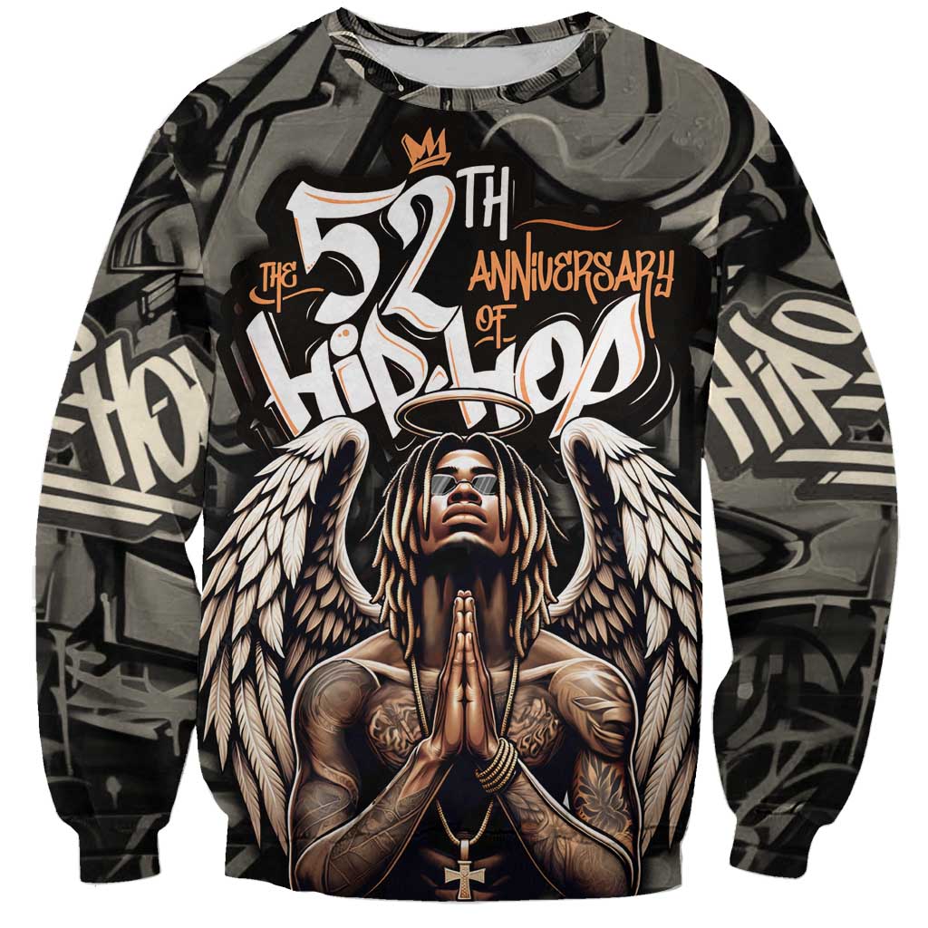 52th Anniversary Of Hiphop Celebration Sweatshirt with Praying Angel Graphic and Urban Graffiti Background - Wonder Print Shop