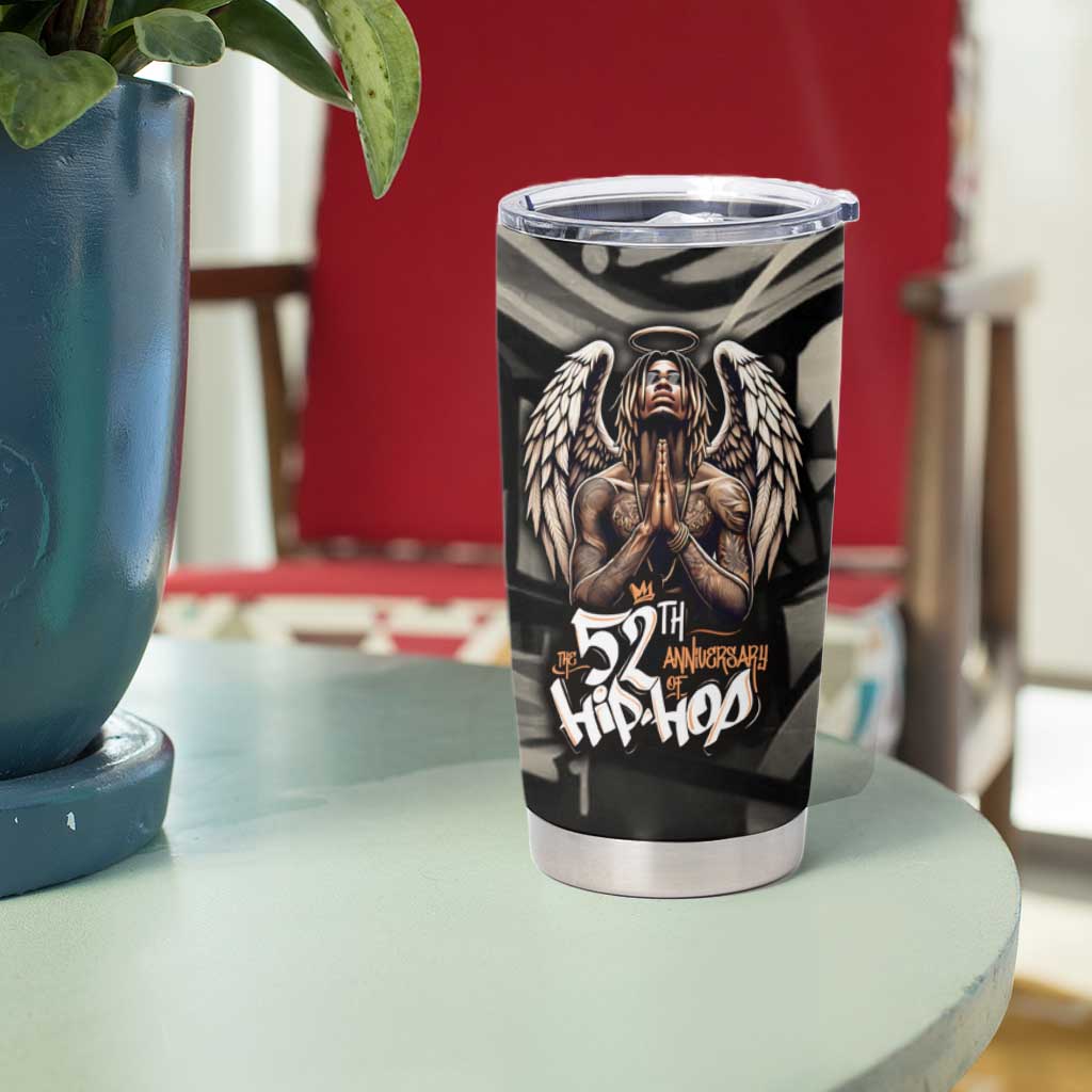 52th Anniversary Of Hiphop Celebration Tumbler Cup with Praying Angel Graphic and Urban Graffiti Background - Wonder Print Shop