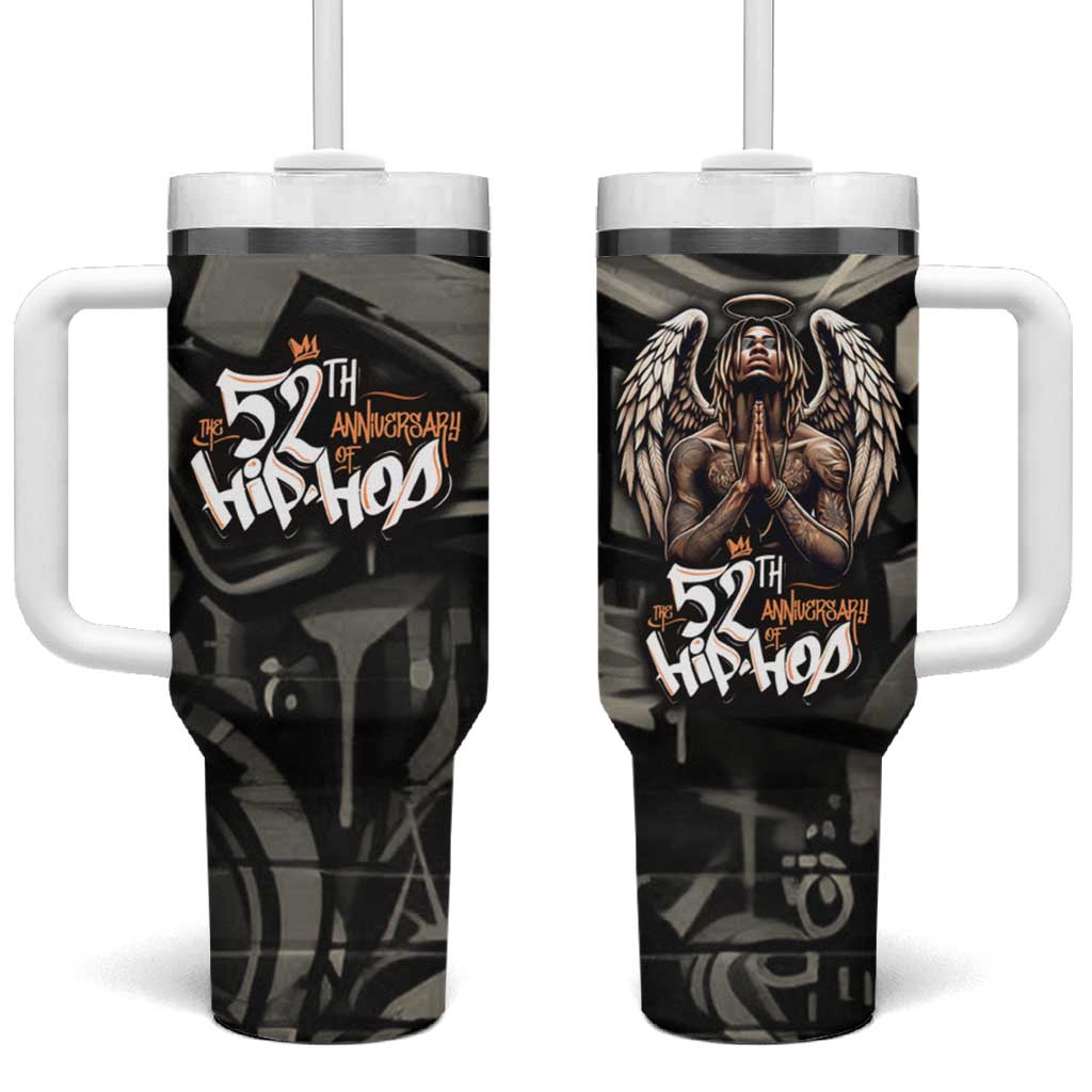 52th Anniversary Of Hiphop Celebration Tumbler With Handle with Praying Angel Graphic and Urban Graffiti Background - Wonder Print Shop