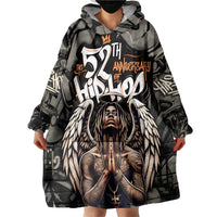 52th Anniversary Of Hiphop Celebration Wearable Blanket Hoodie with Praying Angel Graphic and Urban Graffiti Background - Wonder Print Shop