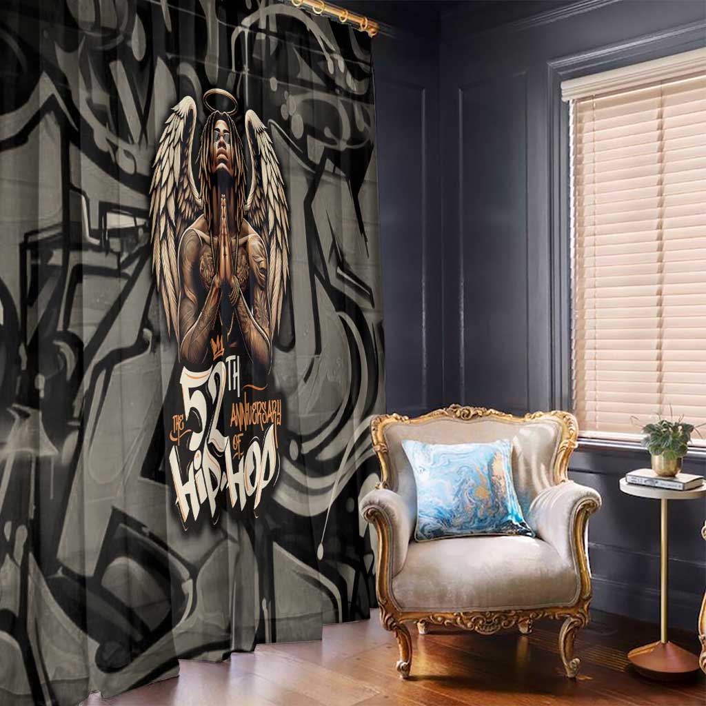 52th Anniversary Of Hiphop Celebration Window Curtain with Praying Angel Graphic and Urban Graffiti Background - Wonder Print Shop
