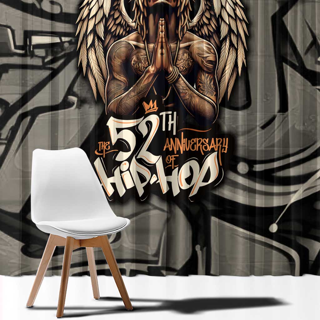 52th Anniversary Of Hiphop Celebration Window Curtain with Praying Angel Graphic and Urban Graffiti Background - Wonder Print Shop