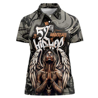 52th Anniversary Of Hiphop Celebration Women Polo Shirt with Praying Angel Graphic and Urban Graffiti Background - Wonder Print Shop