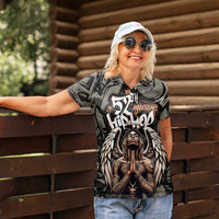 52th Anniversary Of Hiphop Celebration Women Polo Shirt with Praying Angel Graphic and Urban Graffiti Background - Wonder Print Shop