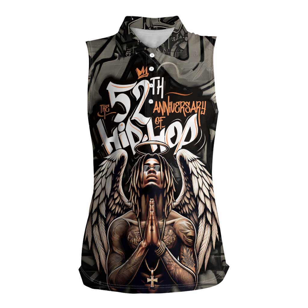 52th Anniversary Of Hiphop Celebration Women Sleeveless Polo Shirt with Praying Angel Graphic and Urban Graffiti Background - Wonder Print Shop