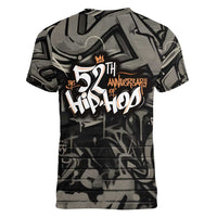 52th Anniversary Of Hiphop Celebration Women V-Neck T-Shirt with Praying Angel Graphic and Urban Graffiti Background - Wonder Print Shop