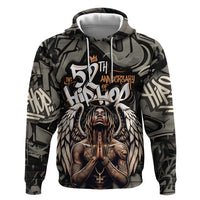 52th Anniversary Of Hiphop Celebration Zip Hoodie with Praying Angel Graphic and Urban Graffiti Background - Wonder Print Shop