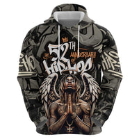 52th Anniversary Of Hiphop Celebration Zip Hoodie with Praying Angel Graphic and Urban Graffiti Background - Wonder Print Shop