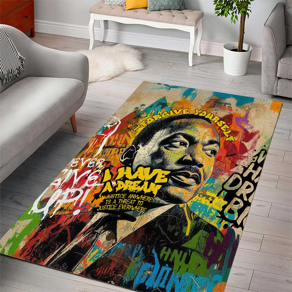 Martin Luther King Graffiti Style Graphic Area Rug with Colorful Spray Paint Quotes and Crown Detail - Wonder Print Shop