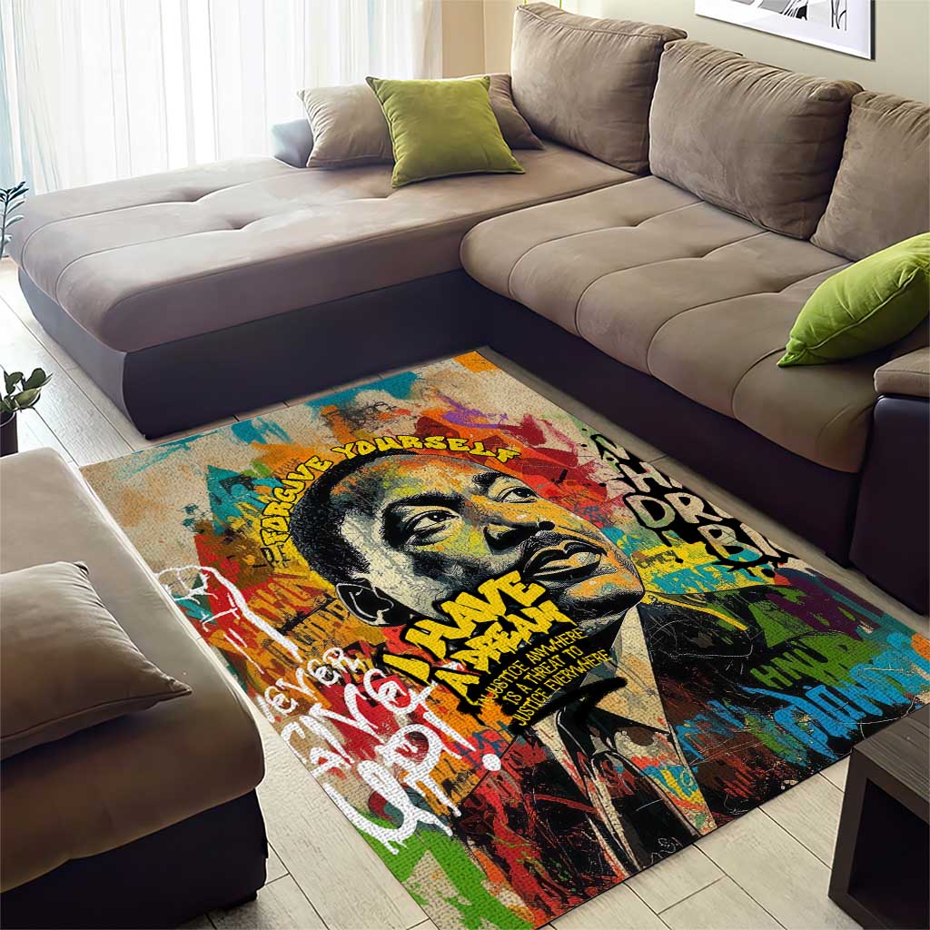 Martin Luther King Graffiti Style Graphic Area Rug with Colorful Spray Paint Quotes and Crown Detail - Wonder Print Shop