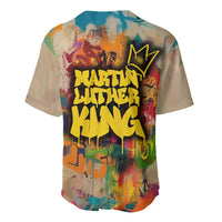 Martin Luther King Graffiti Style Graphic Baseball Jersey with Colorful Spray Paint Quotes and Crown Detail - Wonder Print Shop