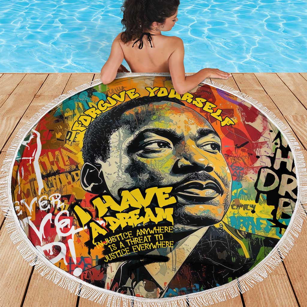 Martin Luther King Graffiti Style Graphic Beach Blanket with Colorful Spray Paint Quotes and Crown Detail - Wonder Print Shop