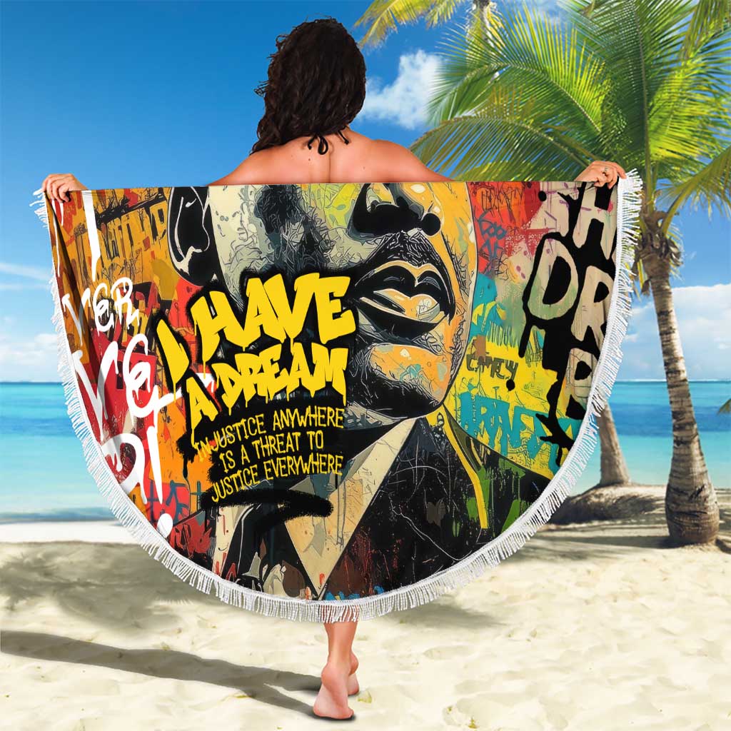 Martin Luther King Graffiti Style Graphic Beach Blanket with Colorful Spray Paint Quotes and Crown Detail - Wonder Print Shop