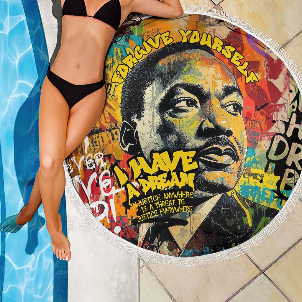 Martin Luther King Graffiti Style Graphic Beach Blanket with Colorful Spray Paint Quotes and Crown Detail - Wonder Print Shop