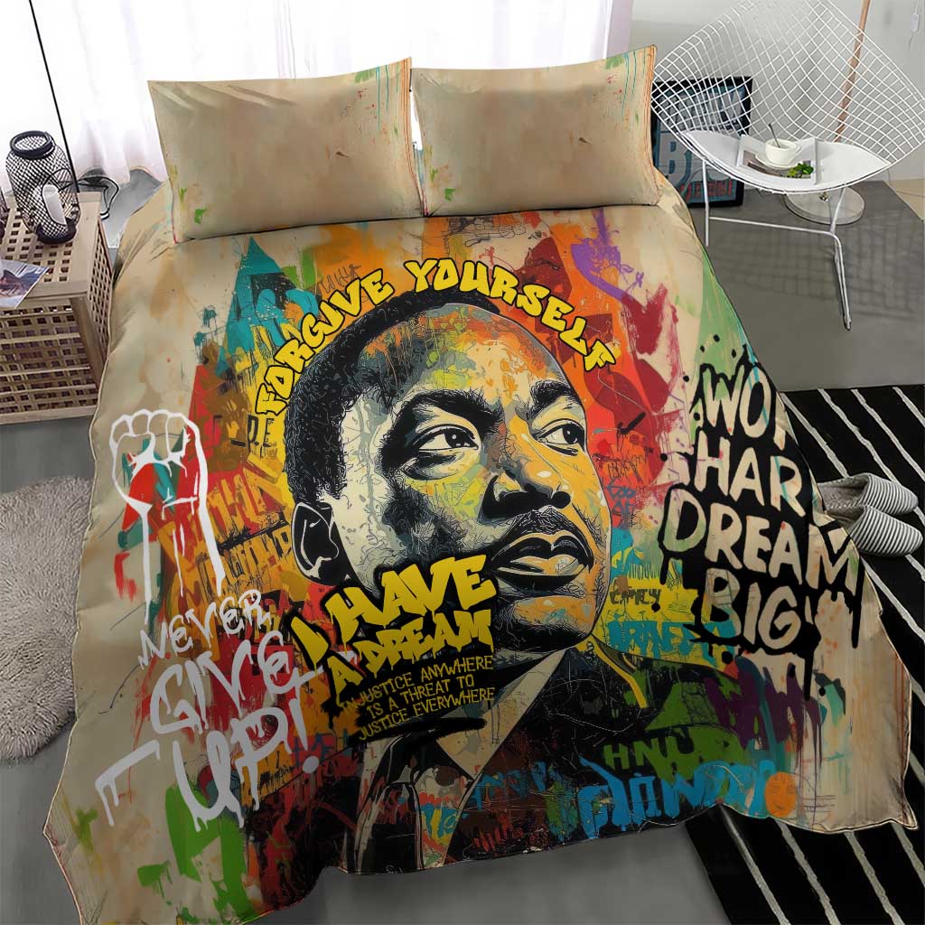 Martin Luther King Graffiti Style Graphic Bedding Set with Colorful Spray Paint Quotes and Crown Detail - Wonder Print Shop
