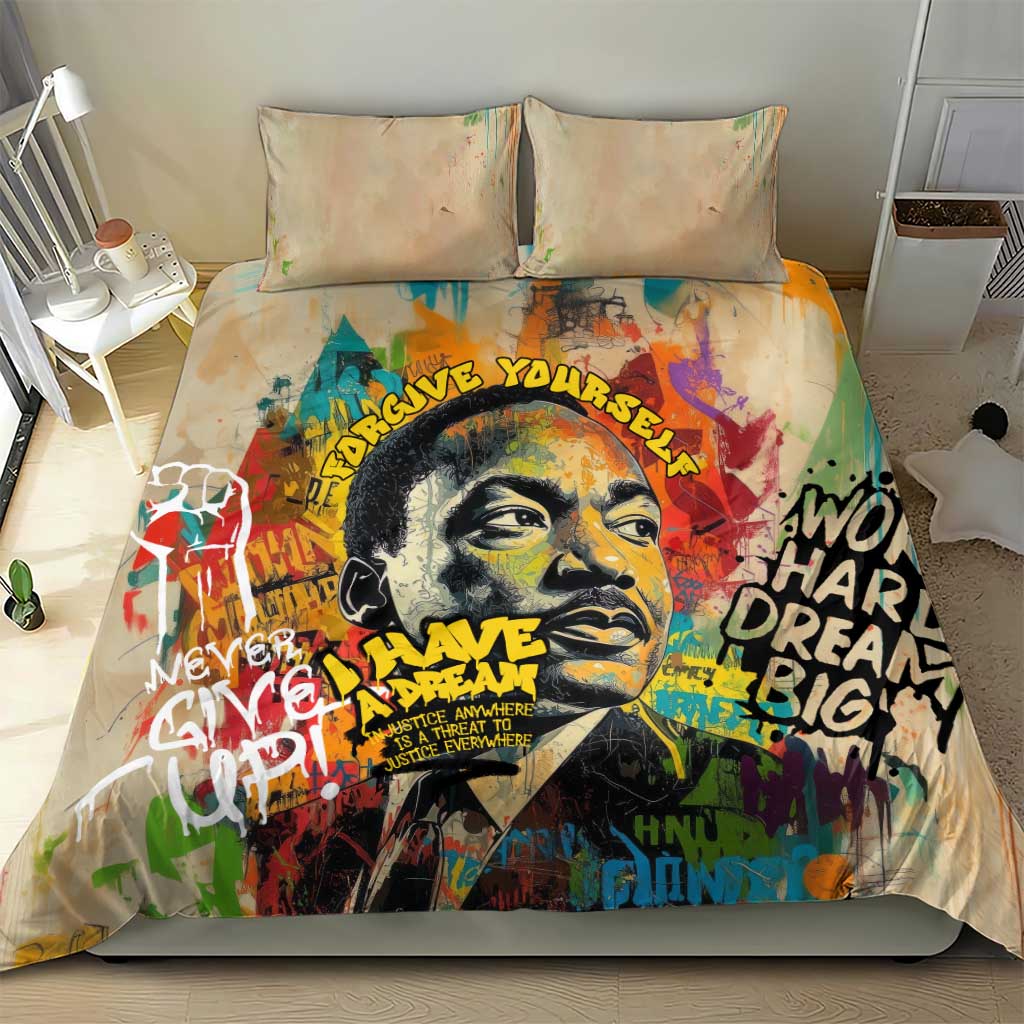 Martin Luther King Graffiti Style Graphic Bedding Set with Colorful Spray Paint Quotes and Crown Detail - Wonder Print Shop