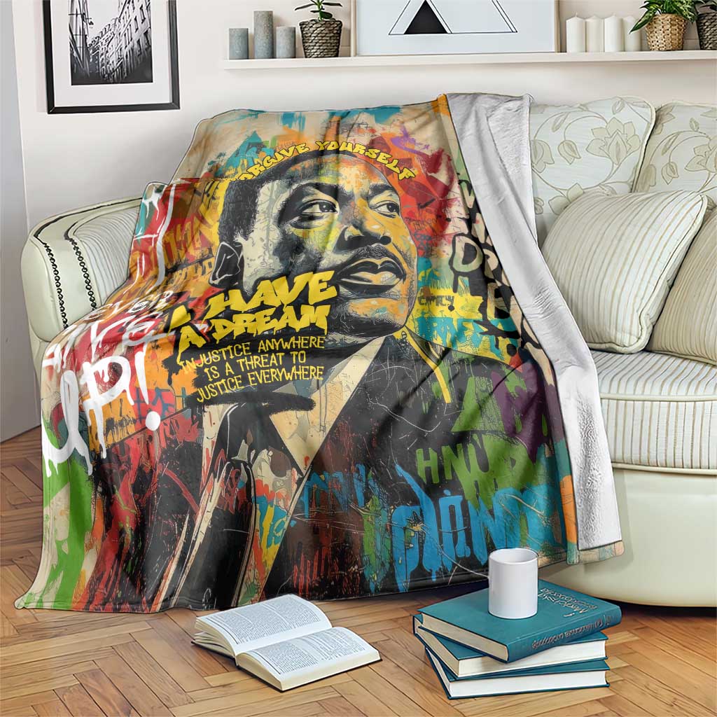 Martin Luther King Graffiti Style Graphic Blanket with Colorful Spray Paint Quotes and Crown Detail - Wonder Print Shop